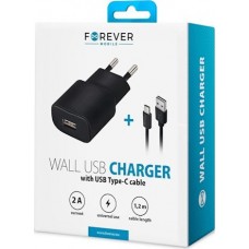 Forever wall charger USB 2A TC-01 + cable type-C black
